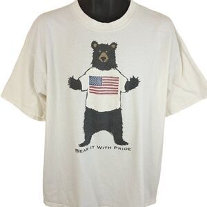 Bear It With Pride T Shirt Vintage 90s Y2K American Flag Made In Canada Mens XL
